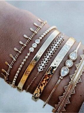 Gold-Tone Multi-Chain Stacking Bracelet Set for Women